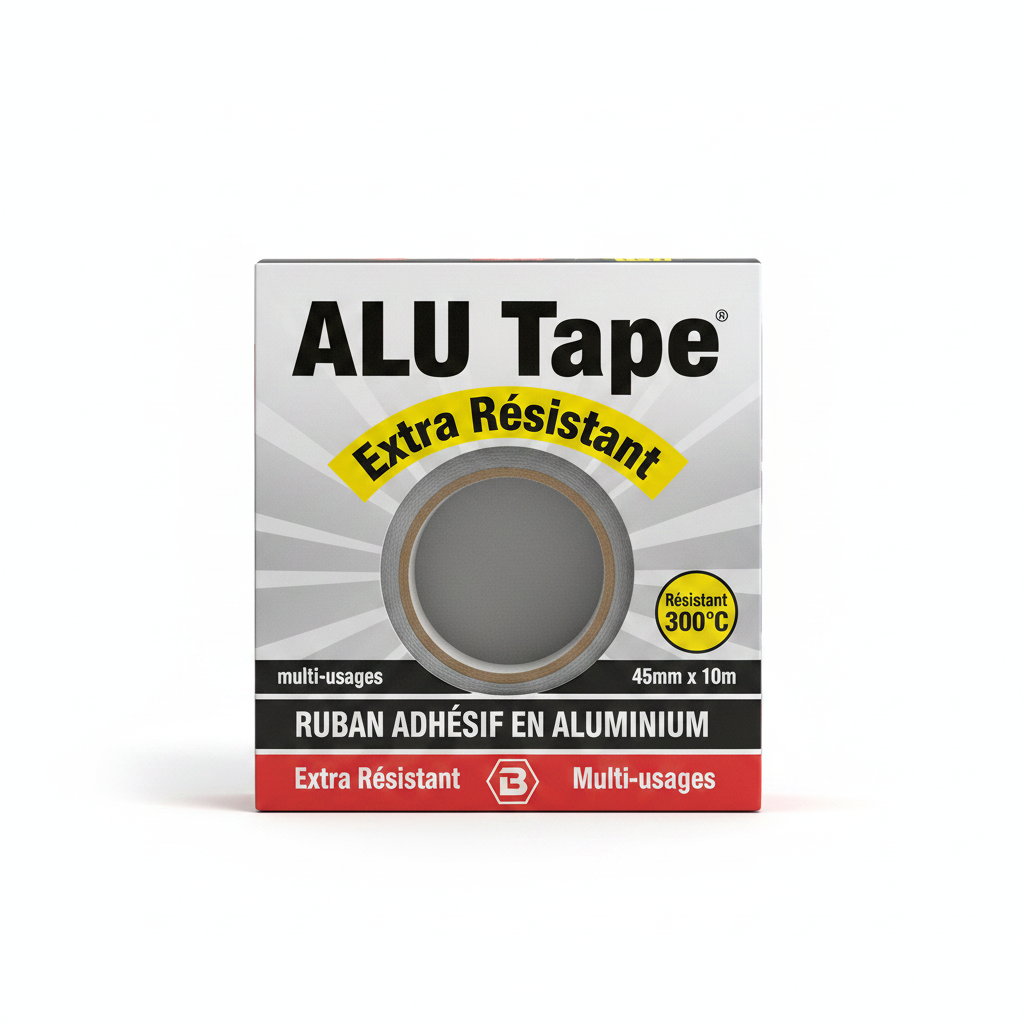 Ruban adhésif aluminium renforcé BOSS TAPE 45mm x 10m ignifuge 300°C étanchéité