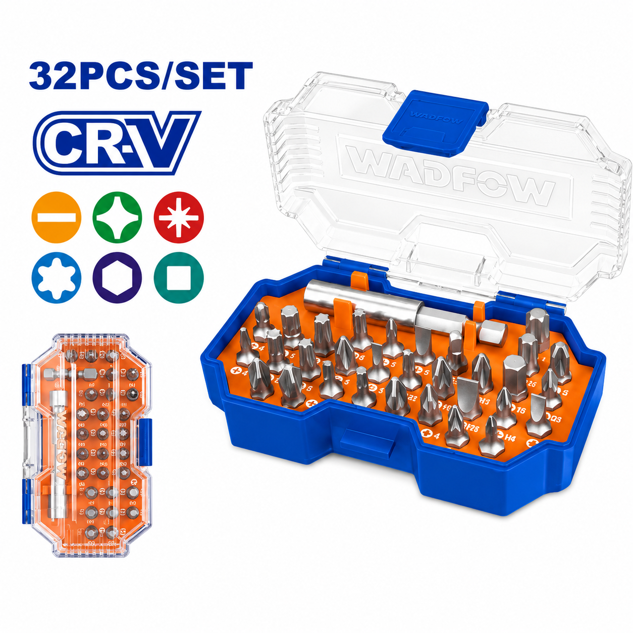 Jeu 32 Embouts Tournevis WADFOW WBS3B32 — Cr-V H S Torx PZ SL PH Porte-Embout Magnétique Coffret Vissage Bricolage | SQES Tunisie