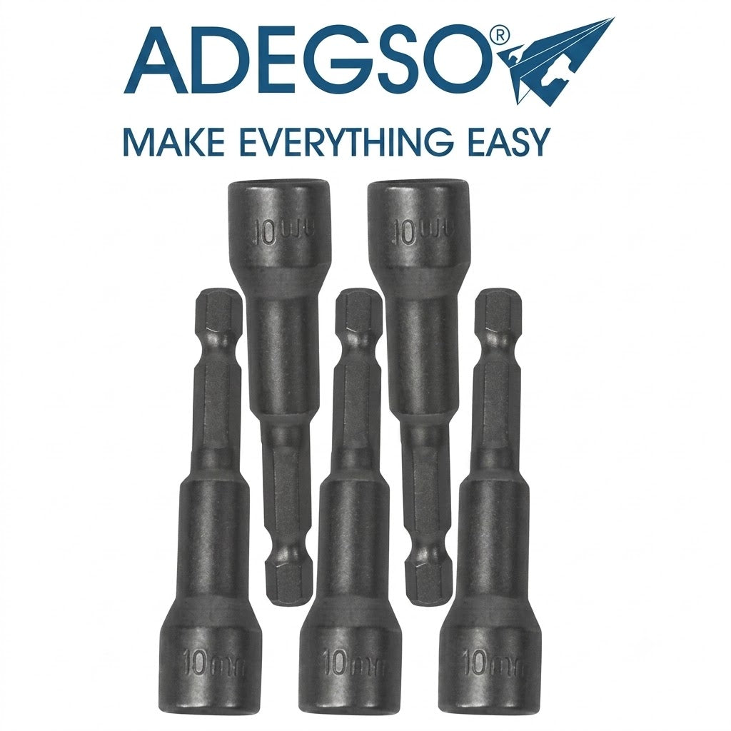 Jeu de 5 douilles magnétiques 10 × 65 mm ADEGSO AD-30058 — 5pcs Magnetic Nut Set pour visseuse compatible | SQES Tunisie