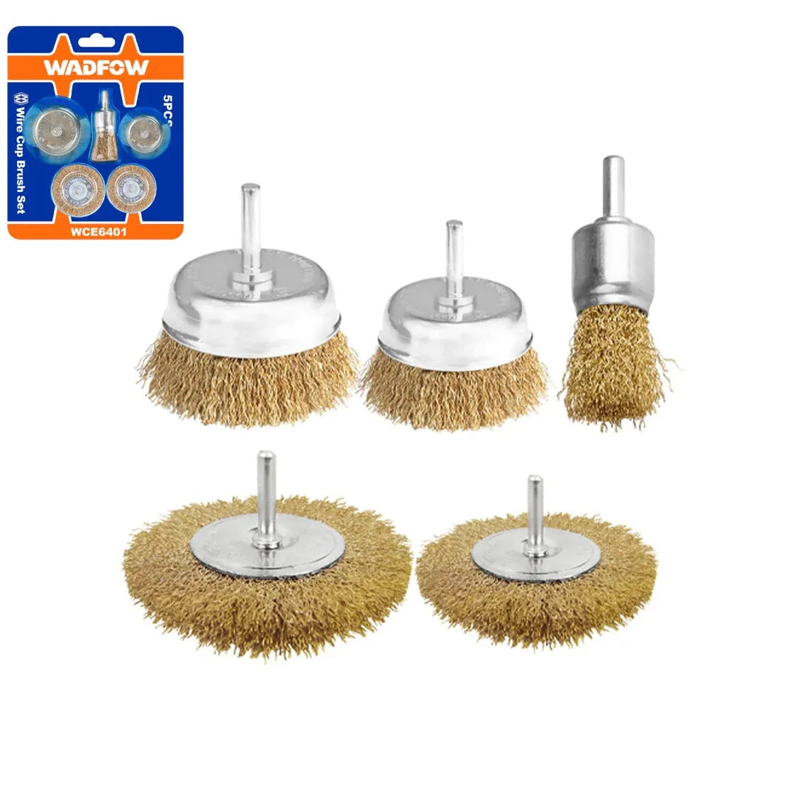 Jeu Brosses Métalliques à Tige WADFOW WCE6401 — 5 pcs Fil Acier Ondulé Perceuse Décapage Polissage | SQES Tunisie