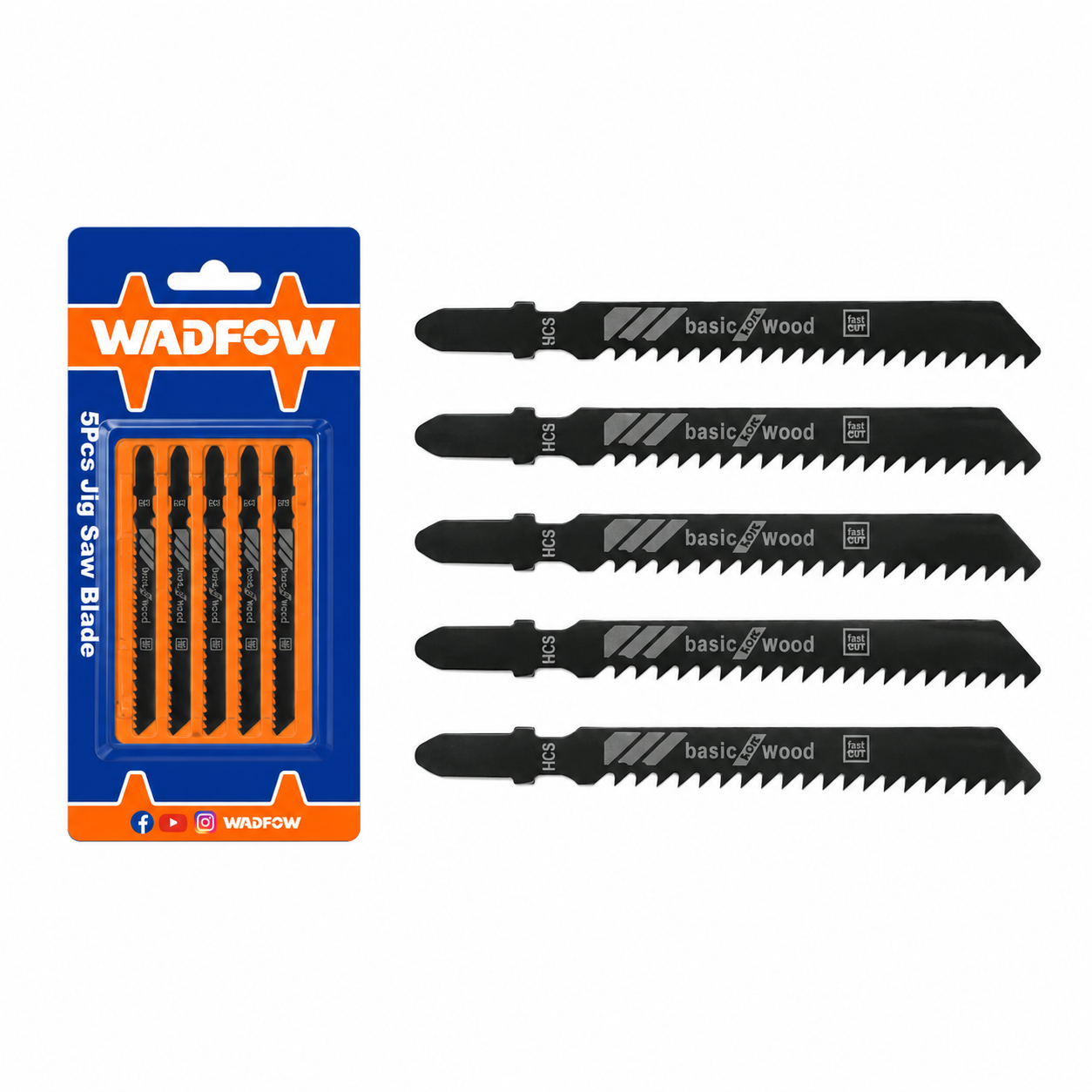 Jeu de 5 Lames Scie Sauteuse Bois WADFOW WJB111C — Coupe Bois Aggloméré Contreplaqué MDF Chantier | SQES Tunisie