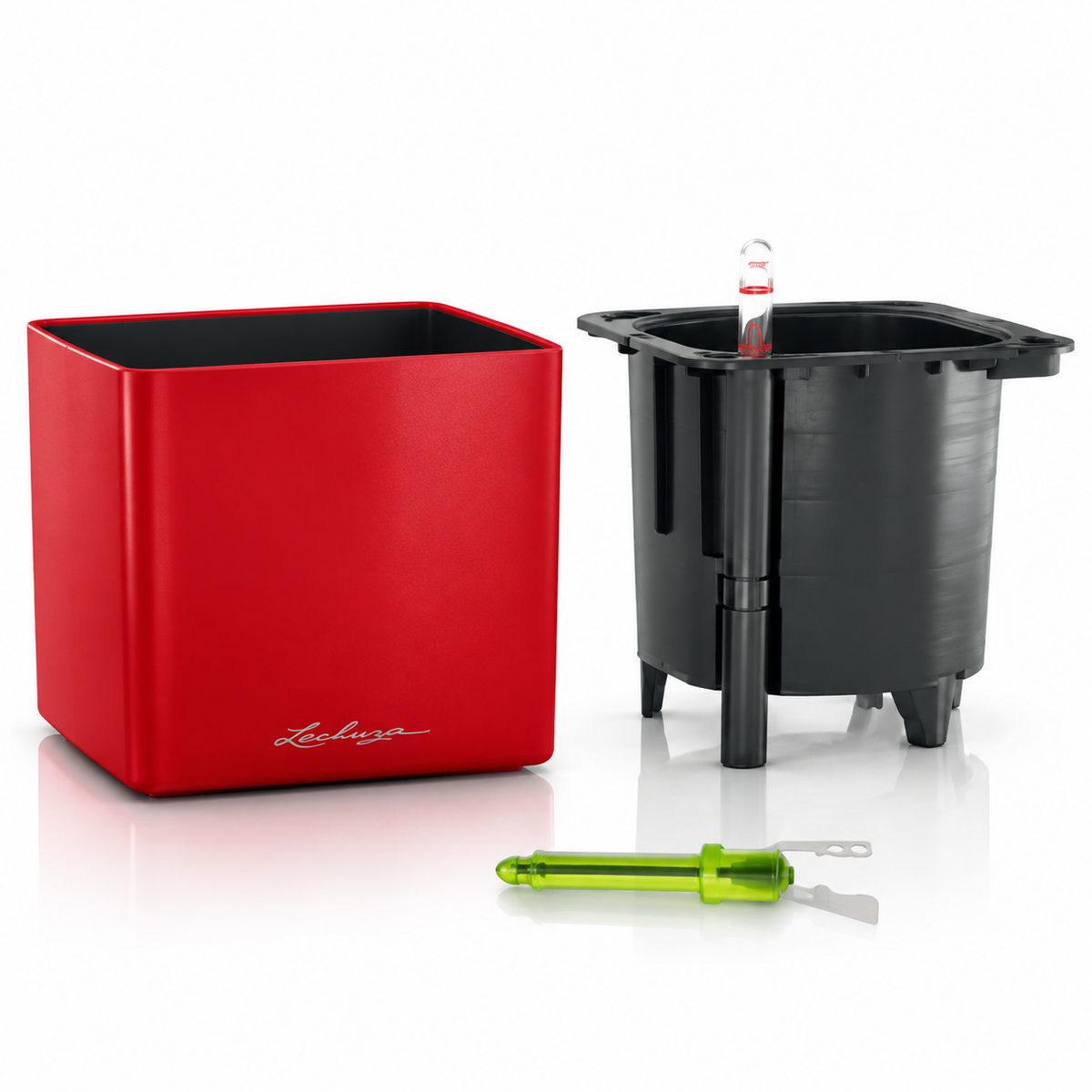 LECHUZA CUBE Premium 14 réf. 13502, pot de table rouge écarlate mat avec réservoir d’eau 0,4 L, 14 × 14 × 13,5 cm, pour petites plantes et bureaux | SQES Tunisie