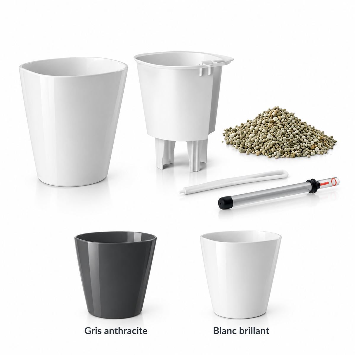 LECHUZA DELTINI Premium Blanc brillant 14900 et Gris anthracite 14903, pot de table avec réservoir d’eau 0,5 L et volume de plantation 1,2 L, pour petites plantes et décoration de bureau | SQES Tunisie