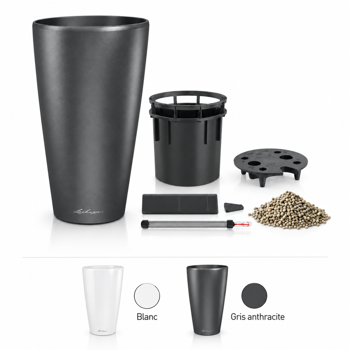 LECHUZA RONDO Premium 30 Blanc 15780 et Gris anthracite 15783, pot haut avec réservoir d’eau 4 L et volume de plantation 13 L, pour mettre en valeur les plantes élancées | SQES Tunisie