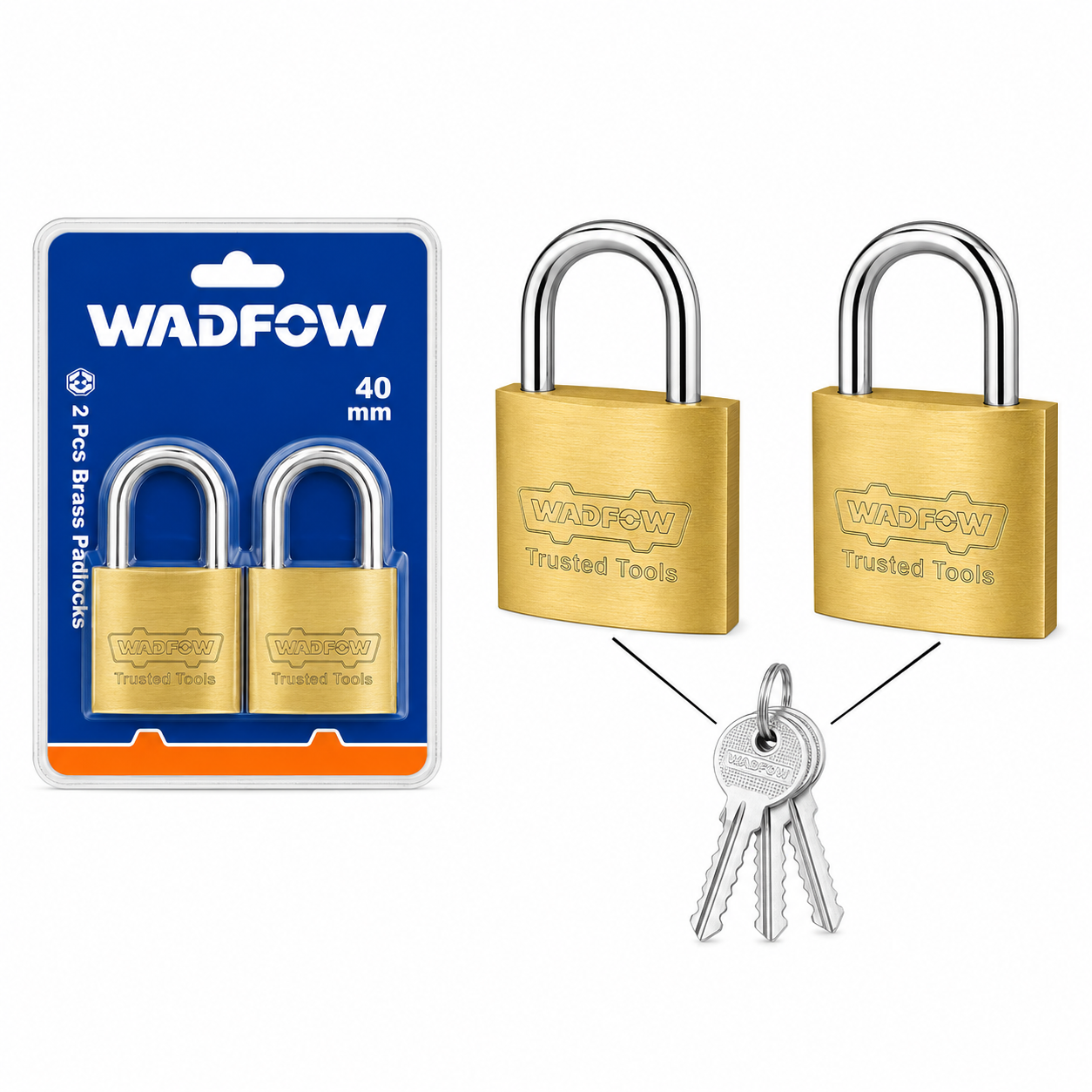 Lot 2 Cadenas Laiton 40 mm WADFOW WPDT442 — Corps Laiton Anti-Corrosion Sécurité | SQES Tunisie