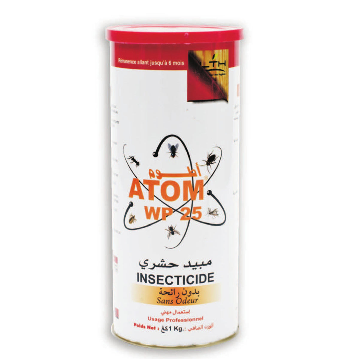 ATOM PM / WP 25 LTH – poudre mouillable insecticide, boîte 1 kg du catalogue officiel LTH, fond blanc – SQES Tunisie