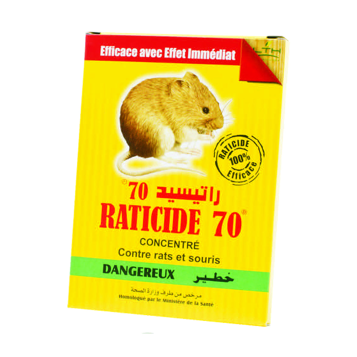 RATICIDE 70 LTH – étui concentré 3 g, étiquette fabricant originale sur fond blanc – SQES Tunisie