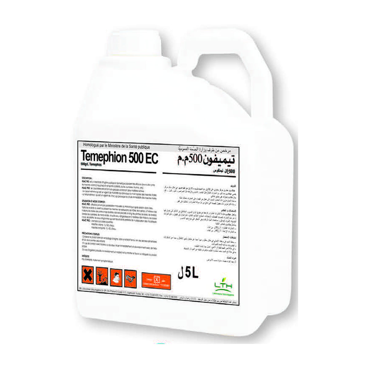 TEMEPHION EC LTH – insecticide concentré 5 L, photo de l'emballage du catalogue fabricant, sur fond blanc – SQES Tunisie