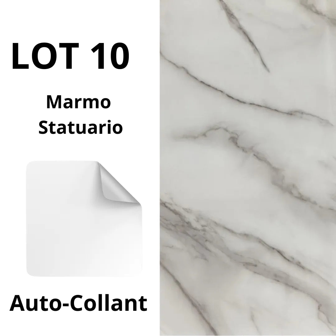 Panneaux muraux autocollants (10 pcs) - Carreaux Marbre MARMO STATUARIO - 30cmx60cm بديل الرخام - SQES