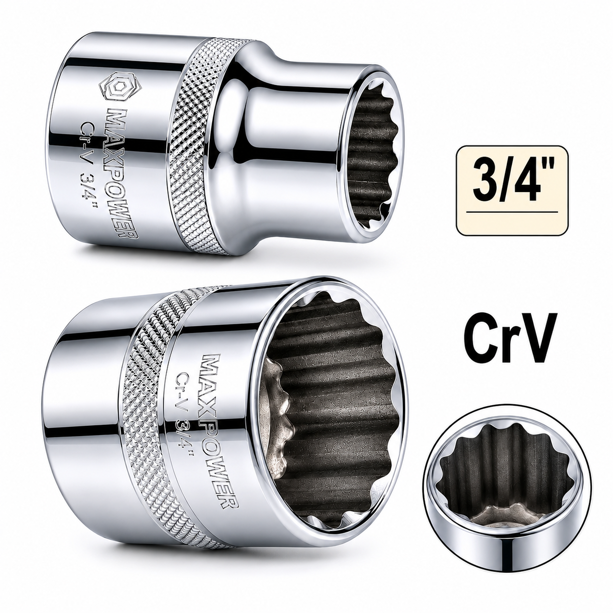 Douilles 3/4'' 12 Pans Métrique Maxpower CRV DIN 3121 — 22MM M45623 et 46MM M45647 | SQES Tunisie