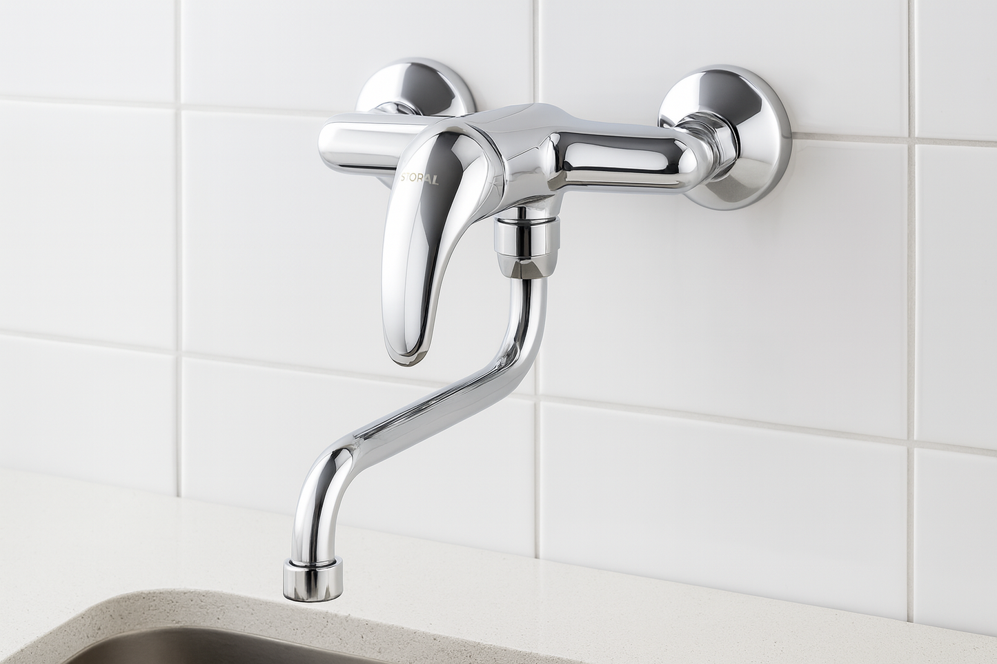 Mitigeur d'évier mural Kerkennah installé