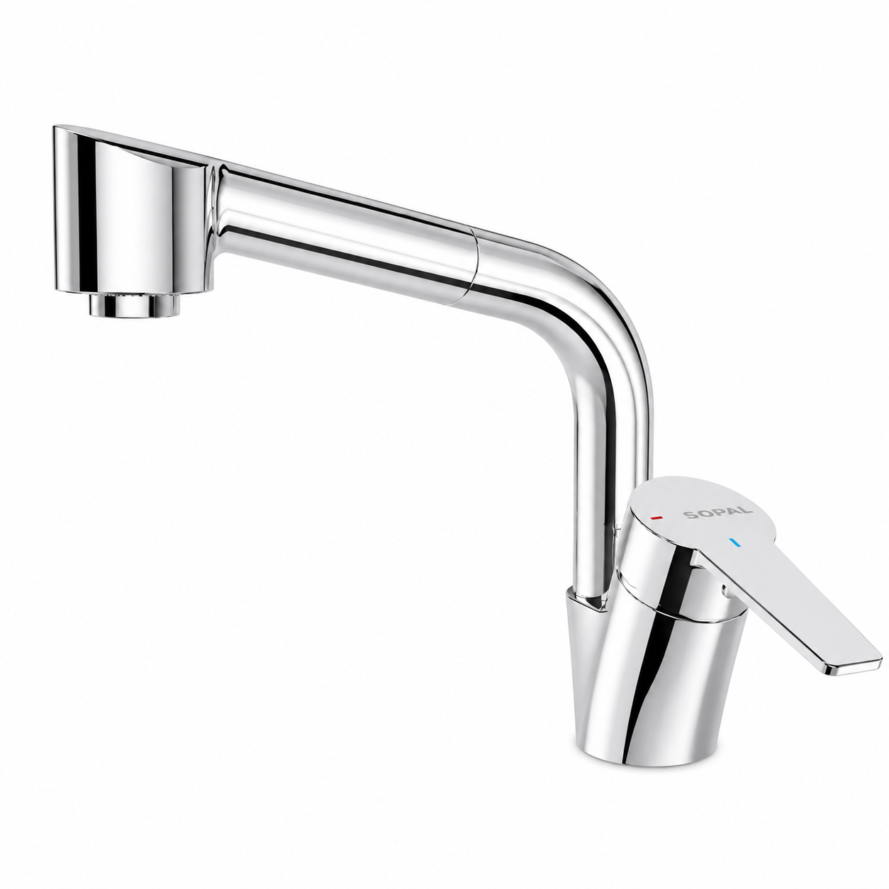 SOPAL Mitigeur d'Évier avec Douchette Extractible Série Douz Réf. 06ESA04 — Double Jet Laminaire/Pluie, Rotation 360°, Flexible Mémoire de Forme, Air Power, Energy Saving, Water Saving, Cartouche Céramique Ø40mm, Chromé NF EN ISO 1456, Laiton, Garantie 5 Ans, Made in Tunisia | SQES Tunisie
