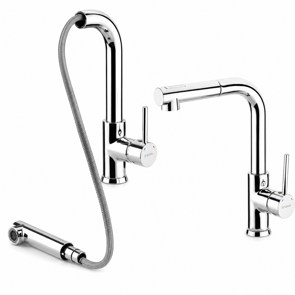 Mitigeur Évier Extractible SOPAL Série Bizerte 06DKA04 — Bec 270° Double Jet Laminaire Pluie Cartouche Céramique Ø35mm Économie d'Eau Garantie 5 Ans | SQES Tunisie