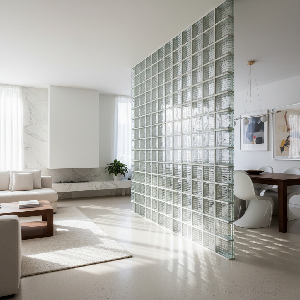 Mur séparateur en briques de verre