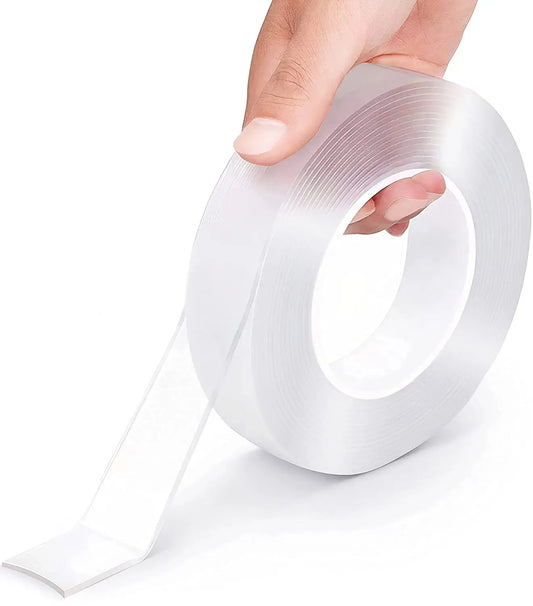 Nano ruban adhésif double face transparent BossTape 18mm x 1m – lavable, réutilisable, sans résidus
