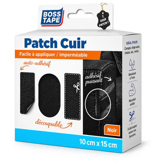 Patch Cuir Auto-Adhésif BOSS TAPE Noir 100mm x 1,5m - Réparation