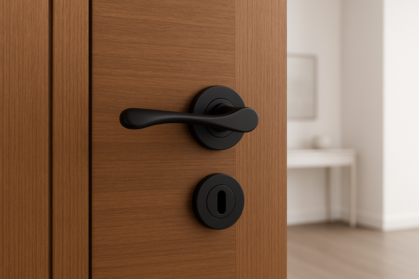 Poignée installée sur porte moderne