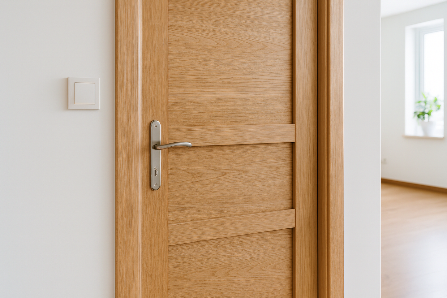 Poignée satinée installée dans intérieur moderne