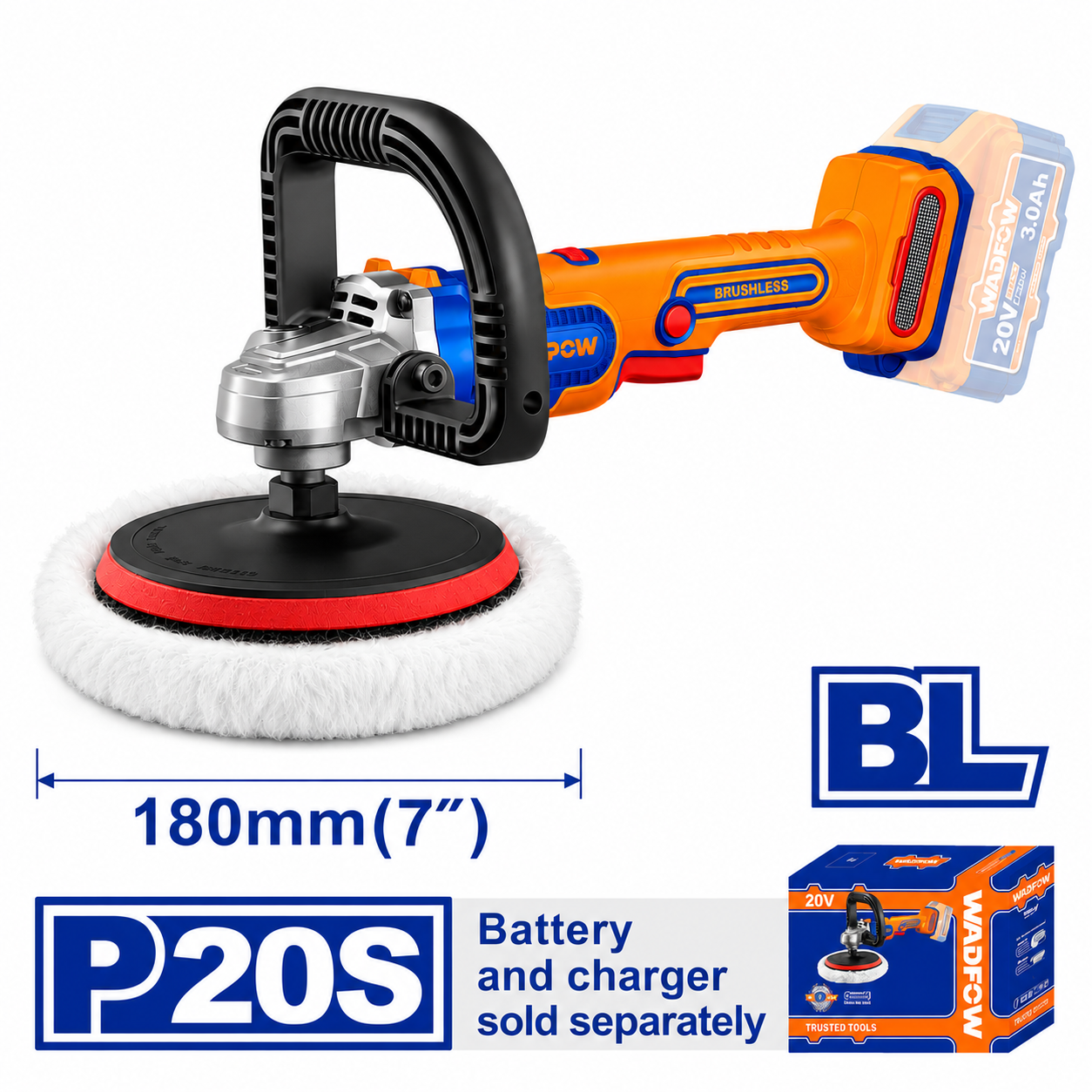 Polisseuse Sans Fil 20V 180mm WADFOW WHL1B181 — Polissage Lustrage Carrosserie Finition Sans Batterie | SQES Tunisie