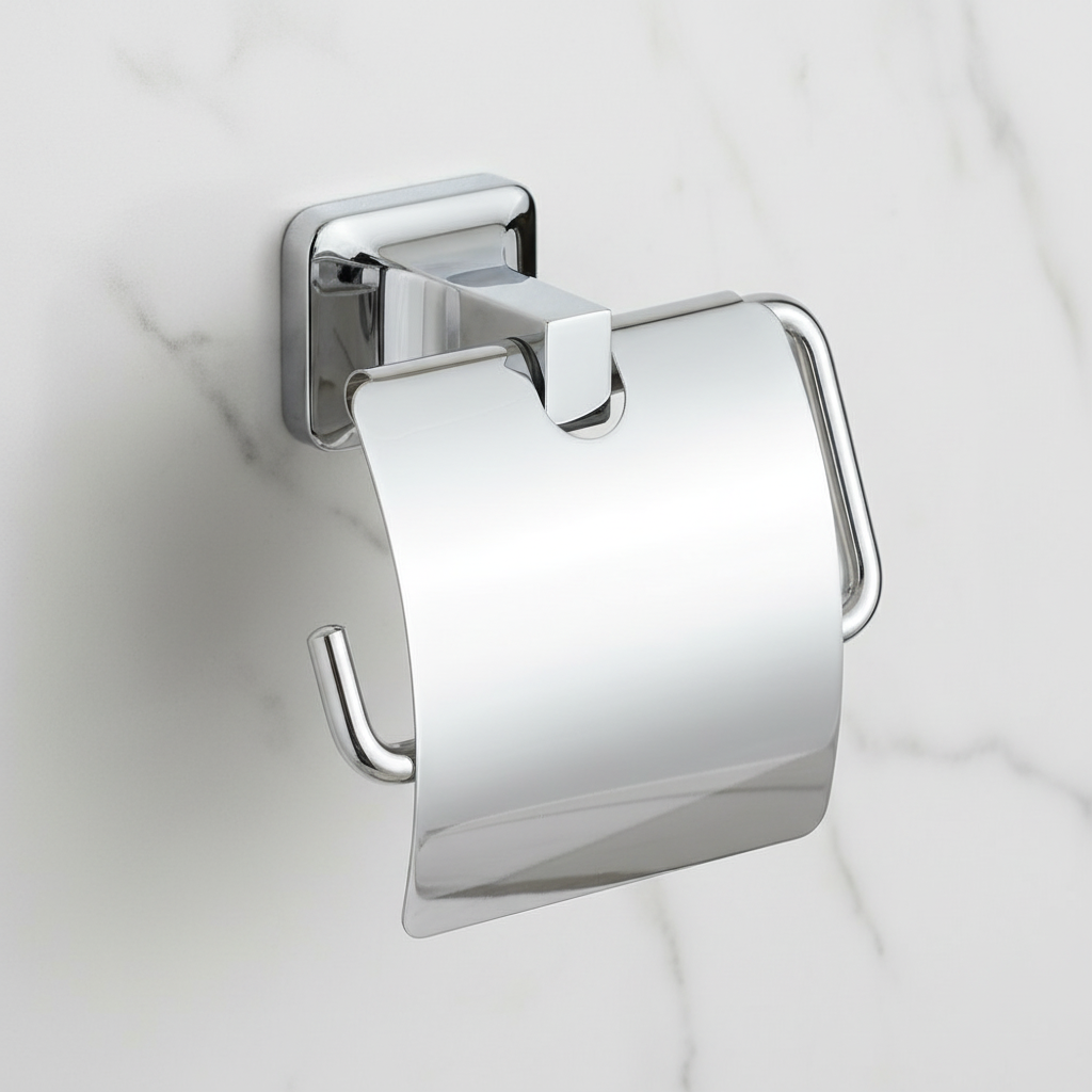 Porte papier toilette chrome avec couvercle de protection