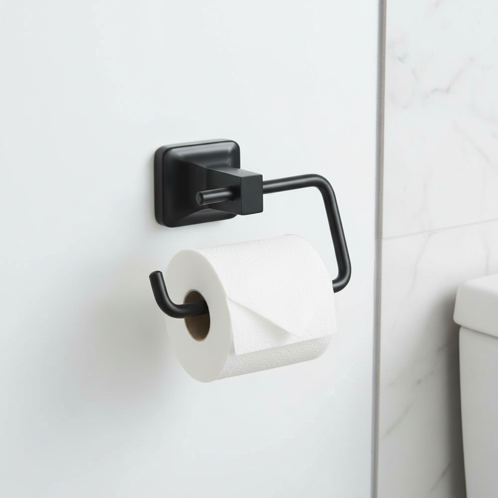 Porte papier toilette noir mat ouvert sans couvercle