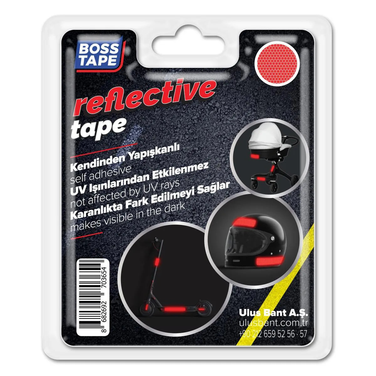 BOSSTAPE Bande réfléchissante ROUGE 35 mm x 1,5 mt - SQES