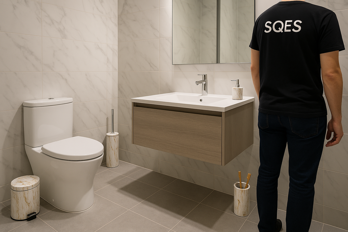 Salle de bain décorée avec l'ensemble - format carré