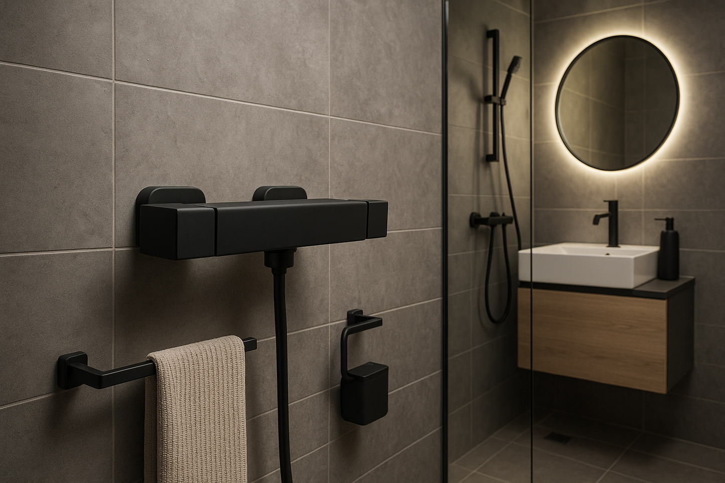 Salle de bain moderne avec FRAMO E200 noir