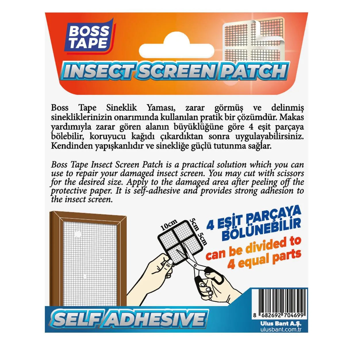 BOSS TAPE Kit de Réparation pour Moustiquaire - Patch Autocollant, Réparation de Trous et Déchirures(4pcs) - SQES