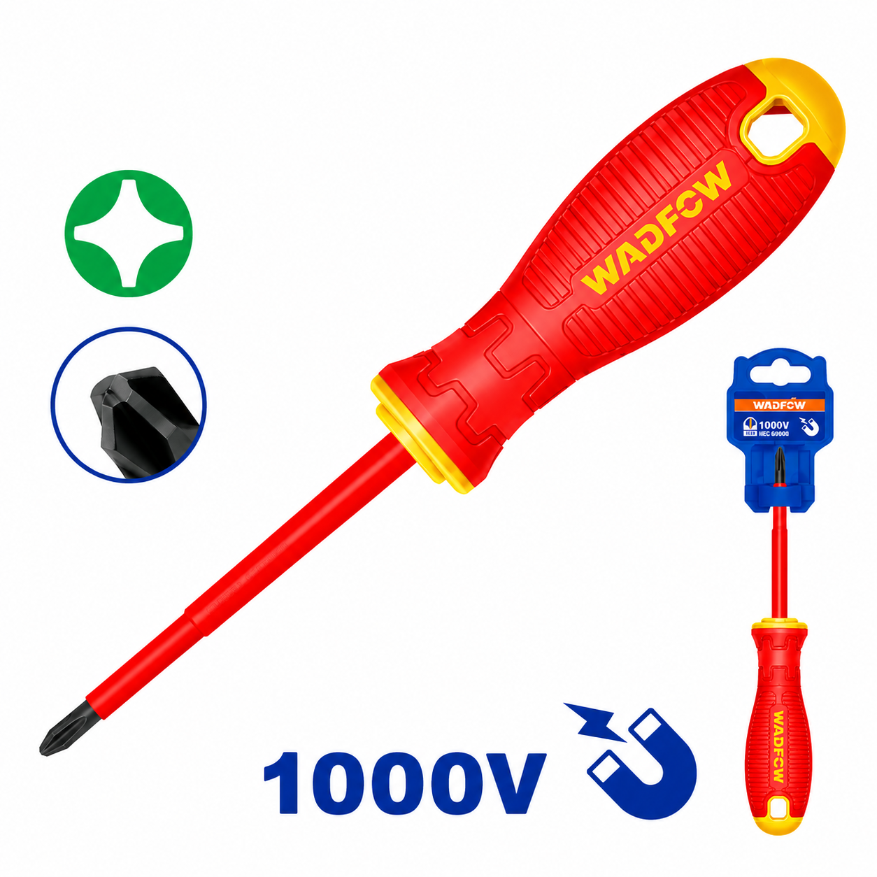 Tournevis Isolé Phillips WADFOW 1000V Cr-V PH0 PH1 PH2 PH3 Électricien Sécurité | SQES Tunisie