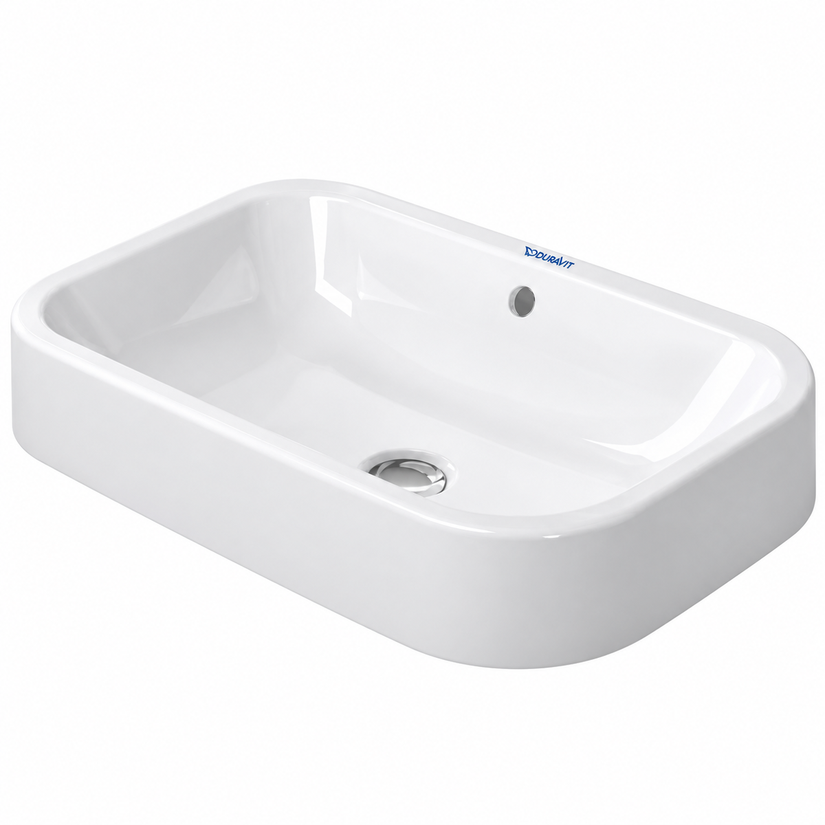 Vasque à poser Duravit Happy D.2 blanche 60 × 40 cm en céramique, avec trop-plein et cache inclus, sans trou de robinetterie. Sur SQES.tn.