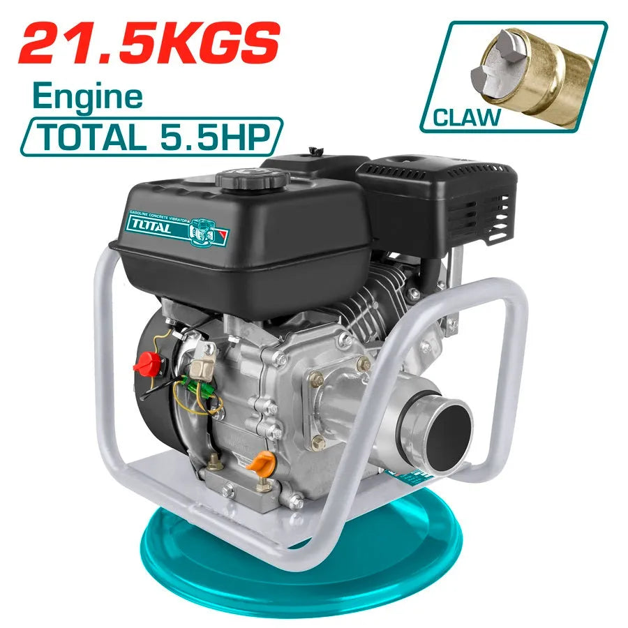 Vibrateur à béton essence TOTAL TP630-22 5,5HP (4kW) – moteur 4 temps refroidi par air, réservoir 3,6L, consommation 1,36L/h, chantier construction