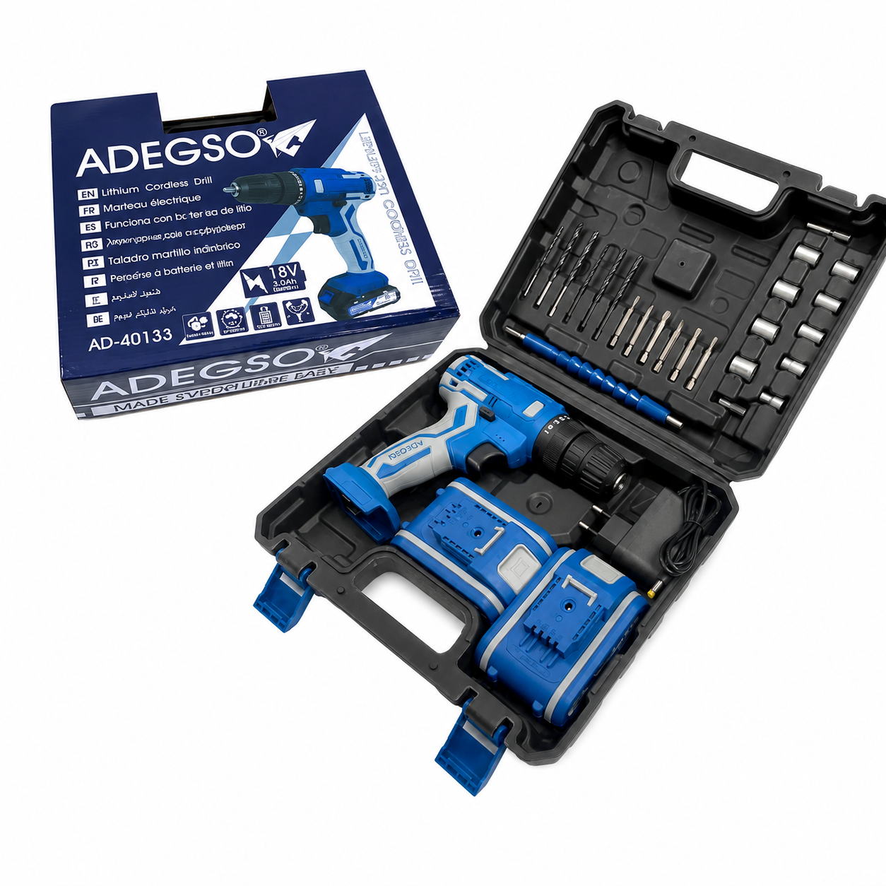 Visseuse sans fil ADEGSO AD-40133 18 V avec 2 batteries et 25 accessoires | SQES Tunisie