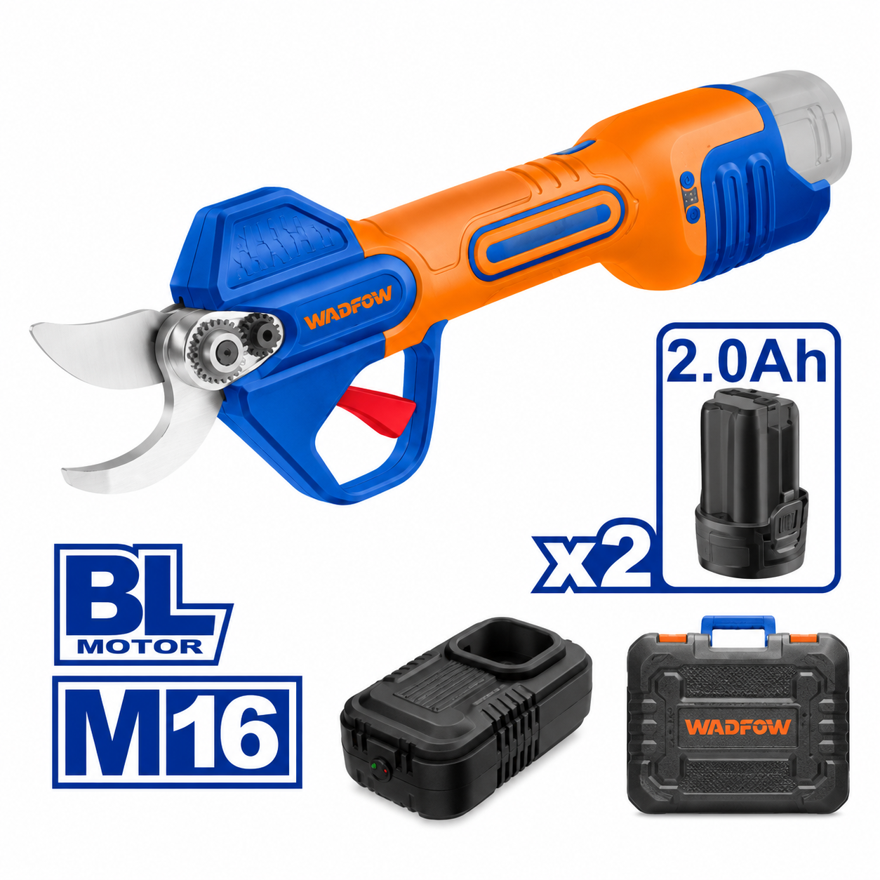 Sécateur Électrique Sans Fil 16V D25 WADFOW WJFP25082 — 2 Batteries Élagage Professionnel Jardinage | SQES Tunisie
