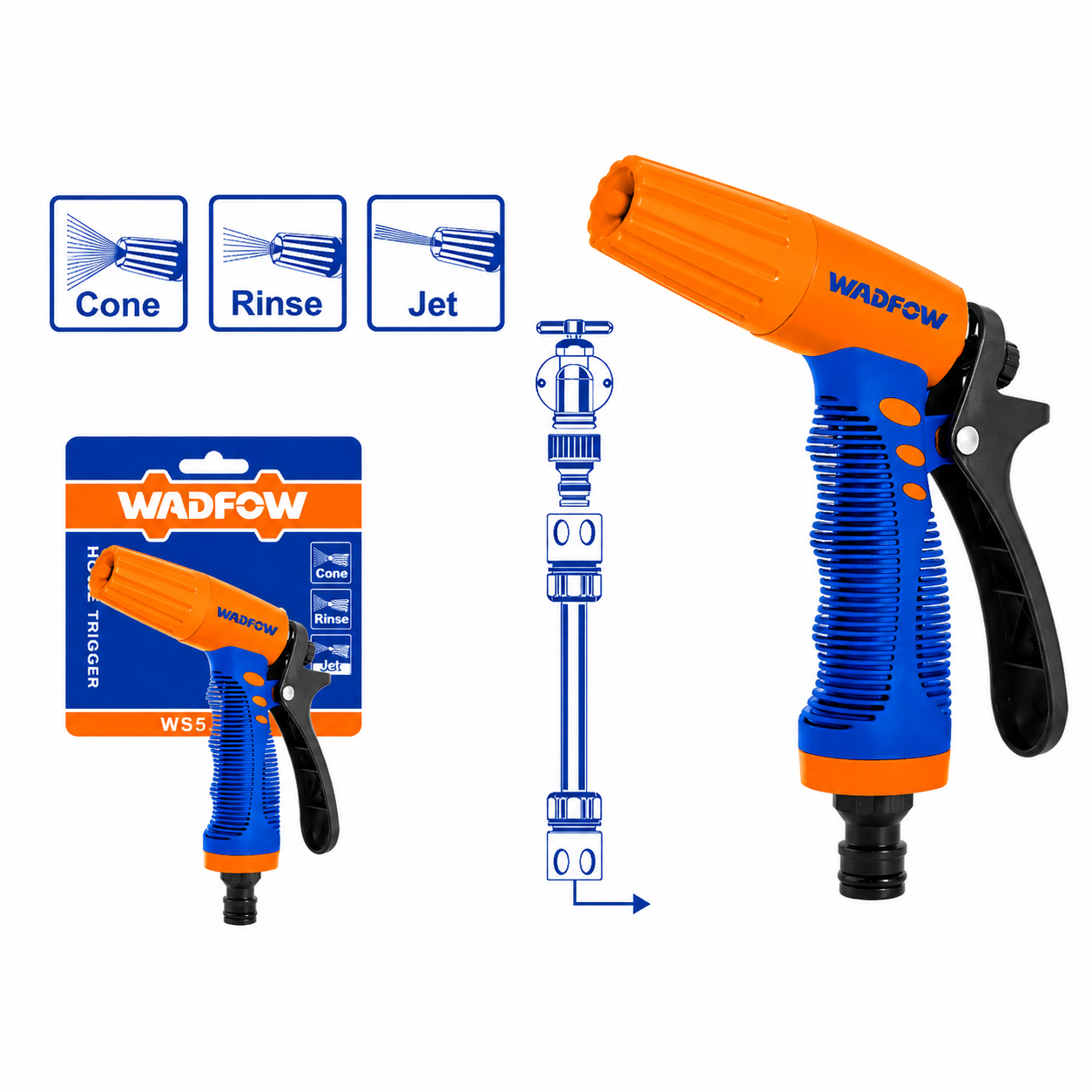 Lance à Pistolet 3 Jets WADFOW WNE8E34 — Arrosage Jardin Nettoyage Extérieur Jet Réglable Terrasse Pelouse | SQES Tunisie