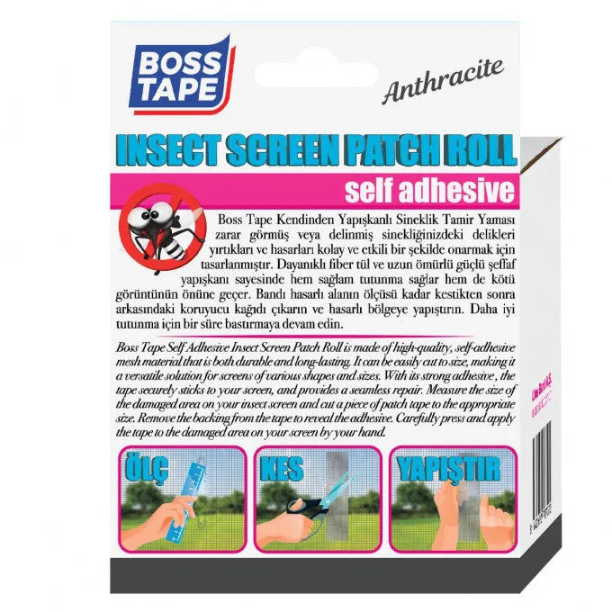 BOSS TAPE Ruban de Réparation pour Moustiquaire Autocollant, Réparation de Trous et Déchirures 50mmx2m - SQES