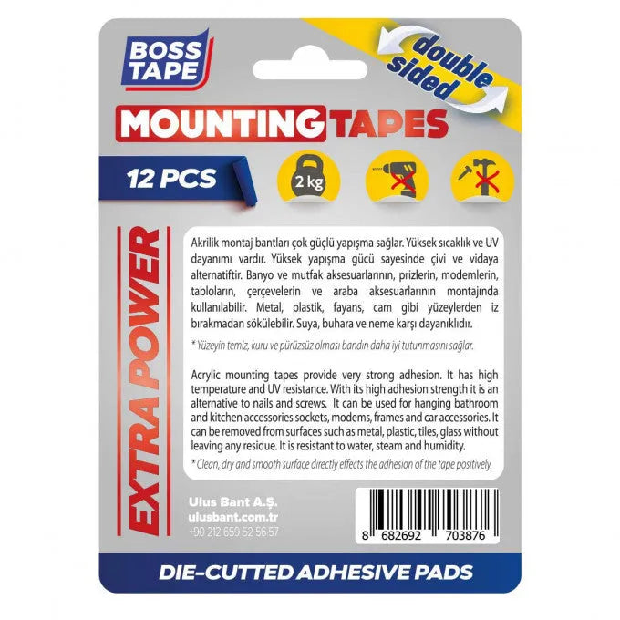 BOSS TAPE 12 Plaque de montage double face en acrylique 25x30mm - SQES