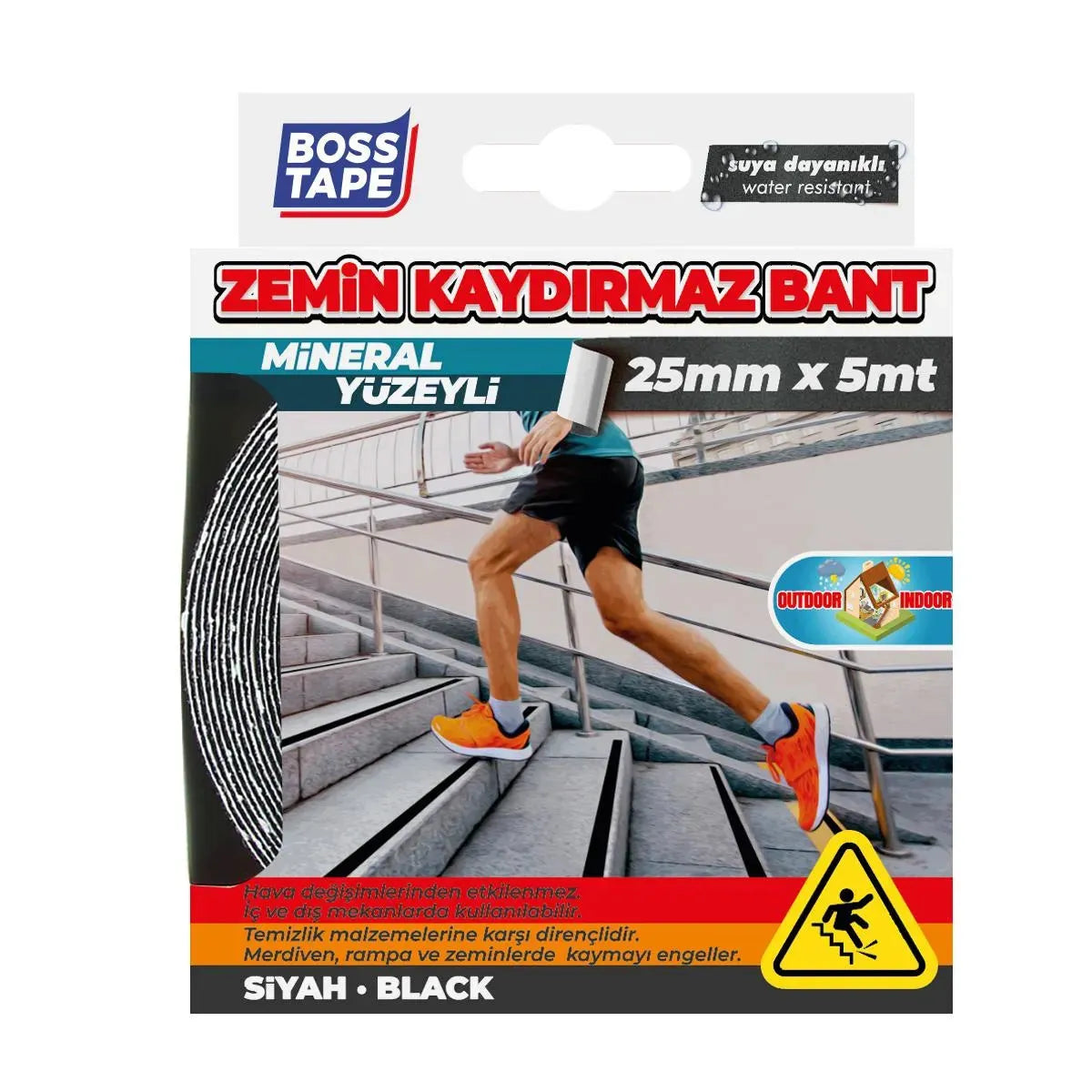 BOSS TAPE Ruban anti-dérapant adhésif au sol pour escaliers Noir 50mmx5m - SQES
