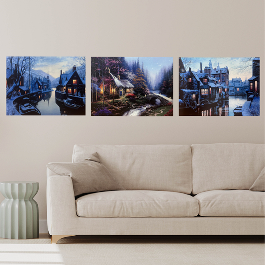 Lot de 3 Tableaux Décoratifs Village Hivernal 70x50cm