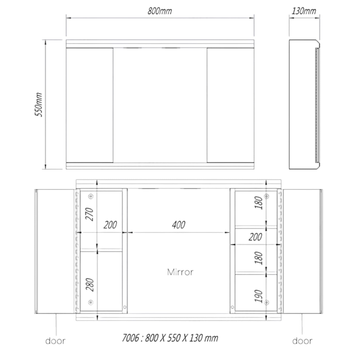 Boîte à Pharmacie Miroir Éclairage LED Inox Double Portes