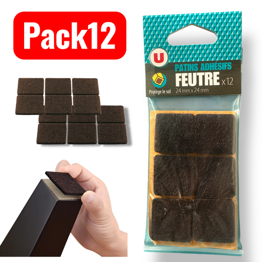 Patin Feutre Adhésif 24X24mm Marron Pack 12pcs Antidérapant SQES