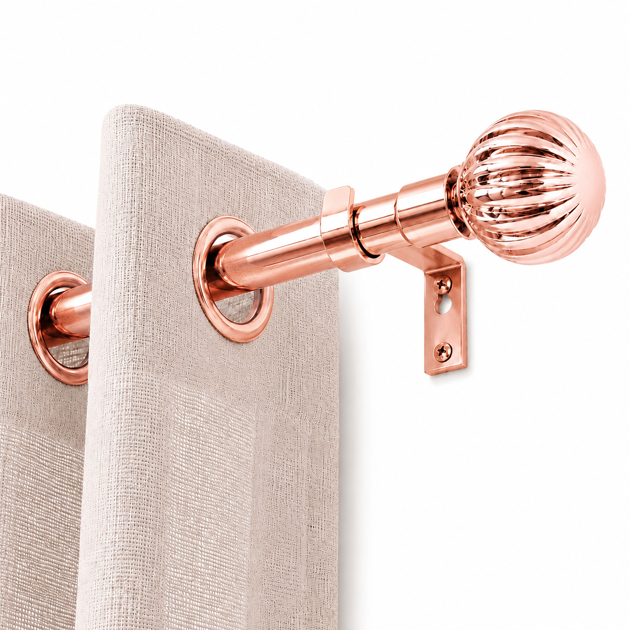 embouts sphériques côtelés en aluminium poli DN25 finition or rosé brillant, modèle ALUMINIUM-ELITE