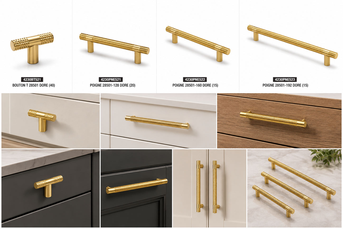 Poigne de Meuble 28501 Doré Brossé Métal Luxe