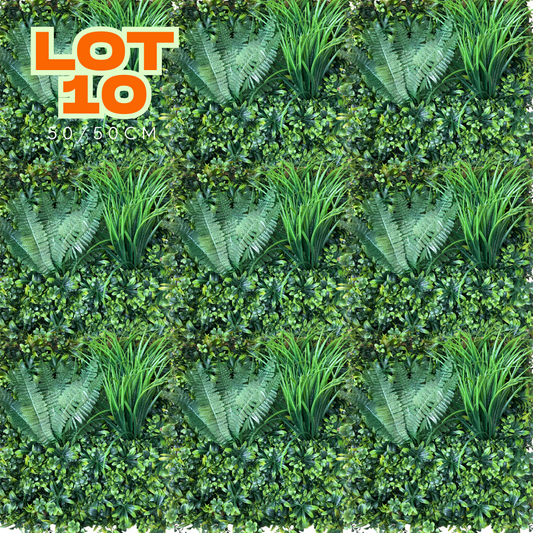 Lot 10 Panneaux décoratif 3D BOLZANO - Mur végétal artificiel - 50cm*50cm - SQES