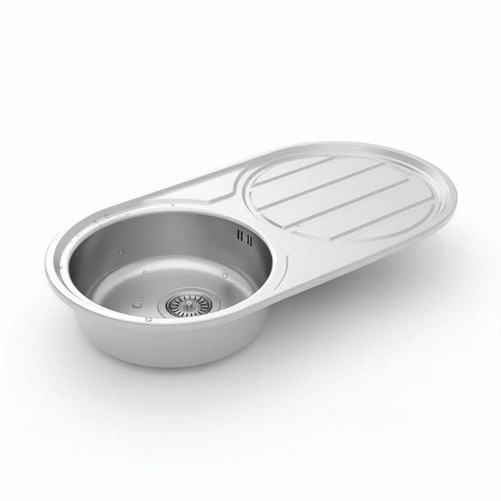Evier Inox 85x45 cm - 1 Cuve Ronde + Égouttoir Encastrable | Banka Sinks