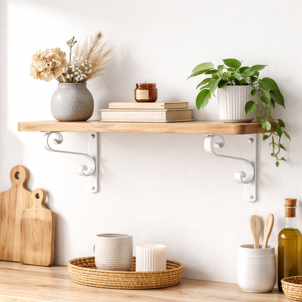 Support Étagère Fer Forgé Blanc – Pack 2