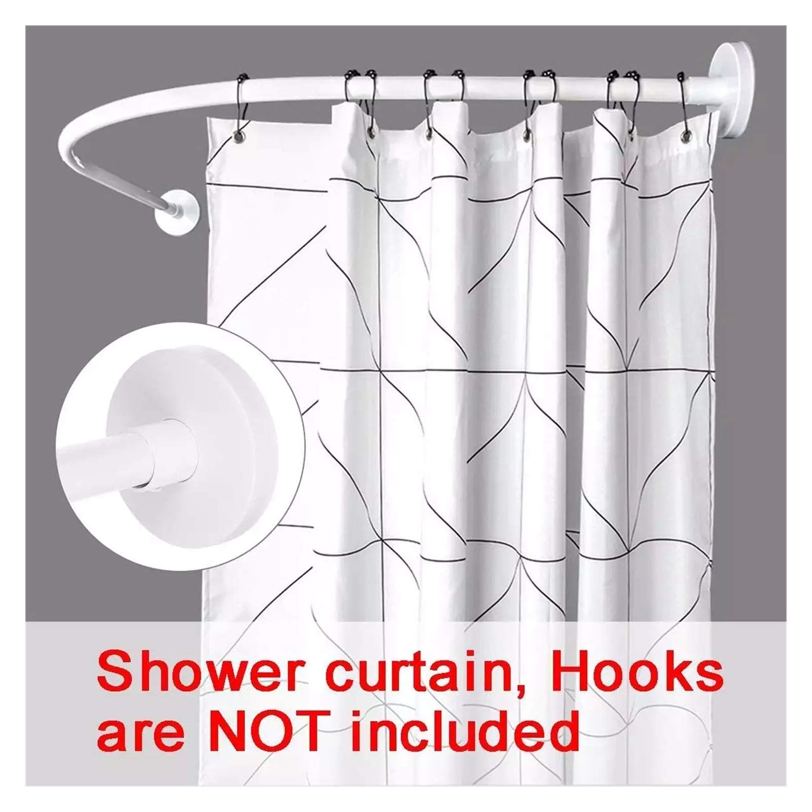 Barre de douche Rond Tringle rideaux universelle Aluminium Blanc 90cmx90cm - SQES