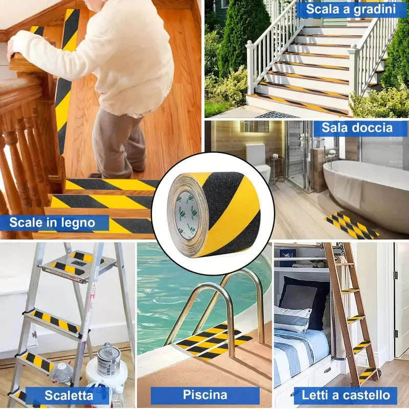 Ruban Antidérapant Adhésif Noir/Jaune – Sécurité Escaliers & Sols - SQES