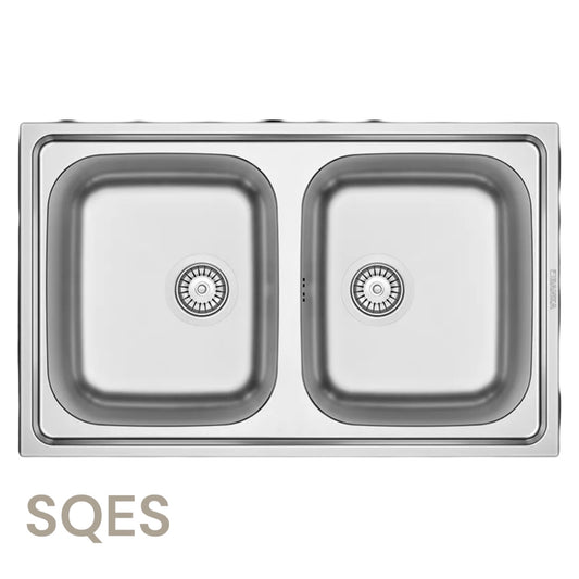 Évier Inox 84x48 cm - 2 Cuves Carrées Encastrables | Banka Sinks