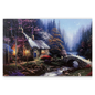 Tableau Cottage Féerique 70x50cm Lumineux LED Toile Textile Haute Qualité